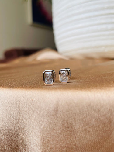 Silver Rectangle Stud Earrings